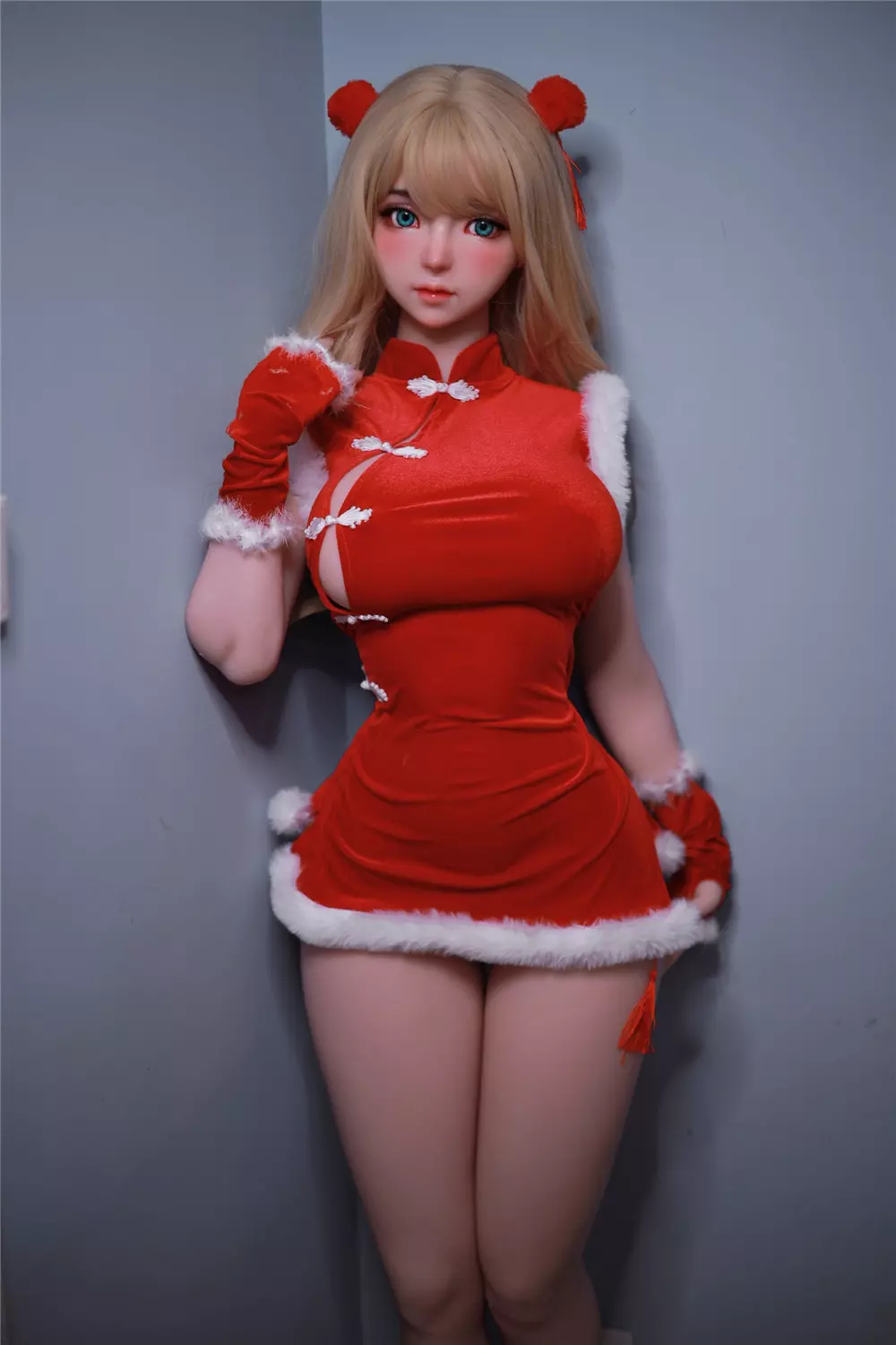 JY 161cm Silicone implanted hair Mili red dress