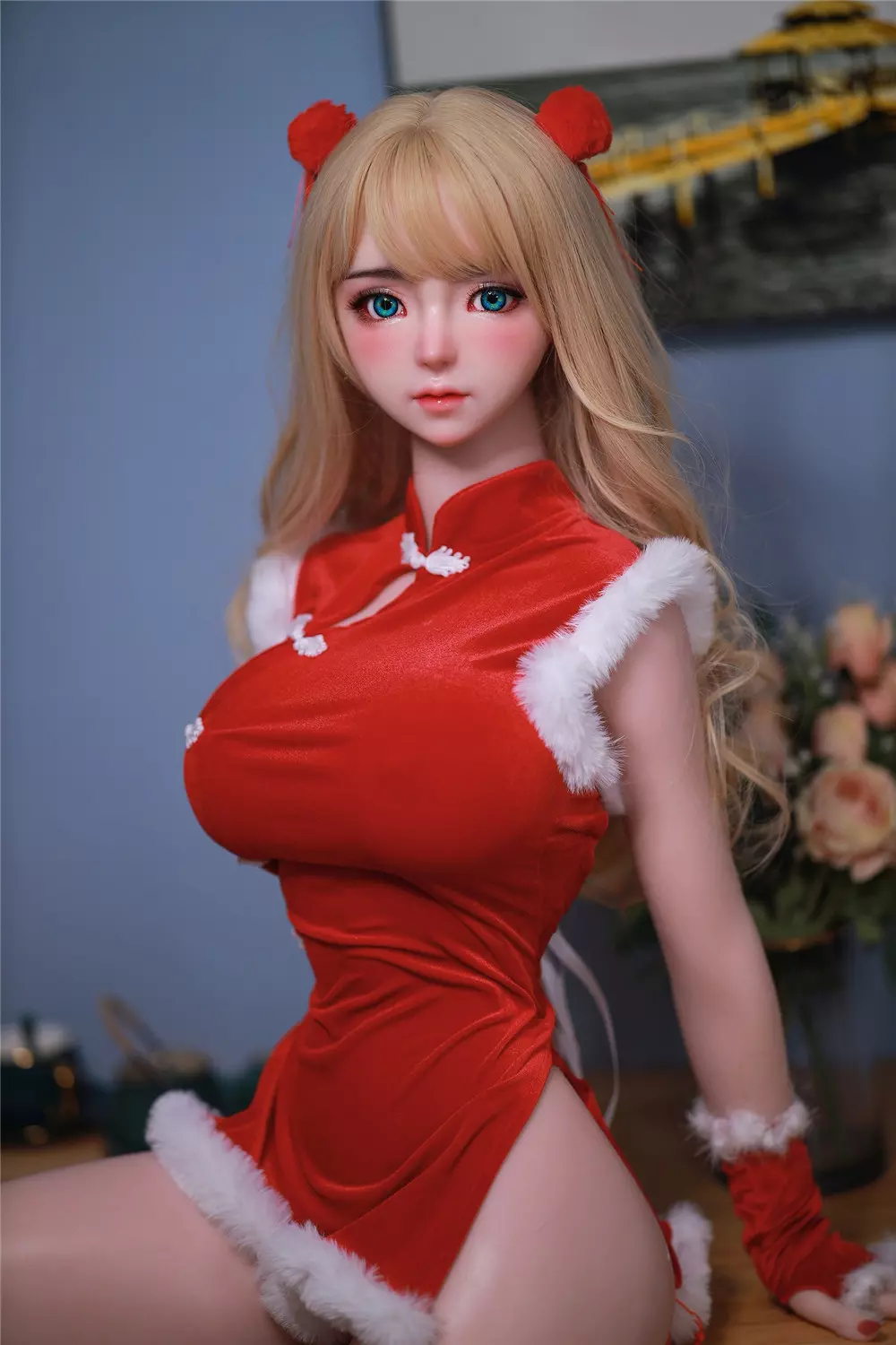 JY 161cm Silicone implanted hair Mili red dress