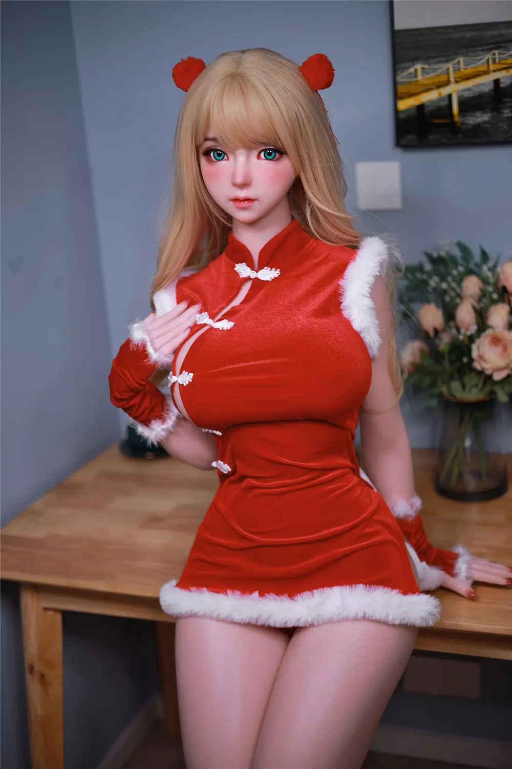 JY 161cm Silicone implanted hair Mili red dress