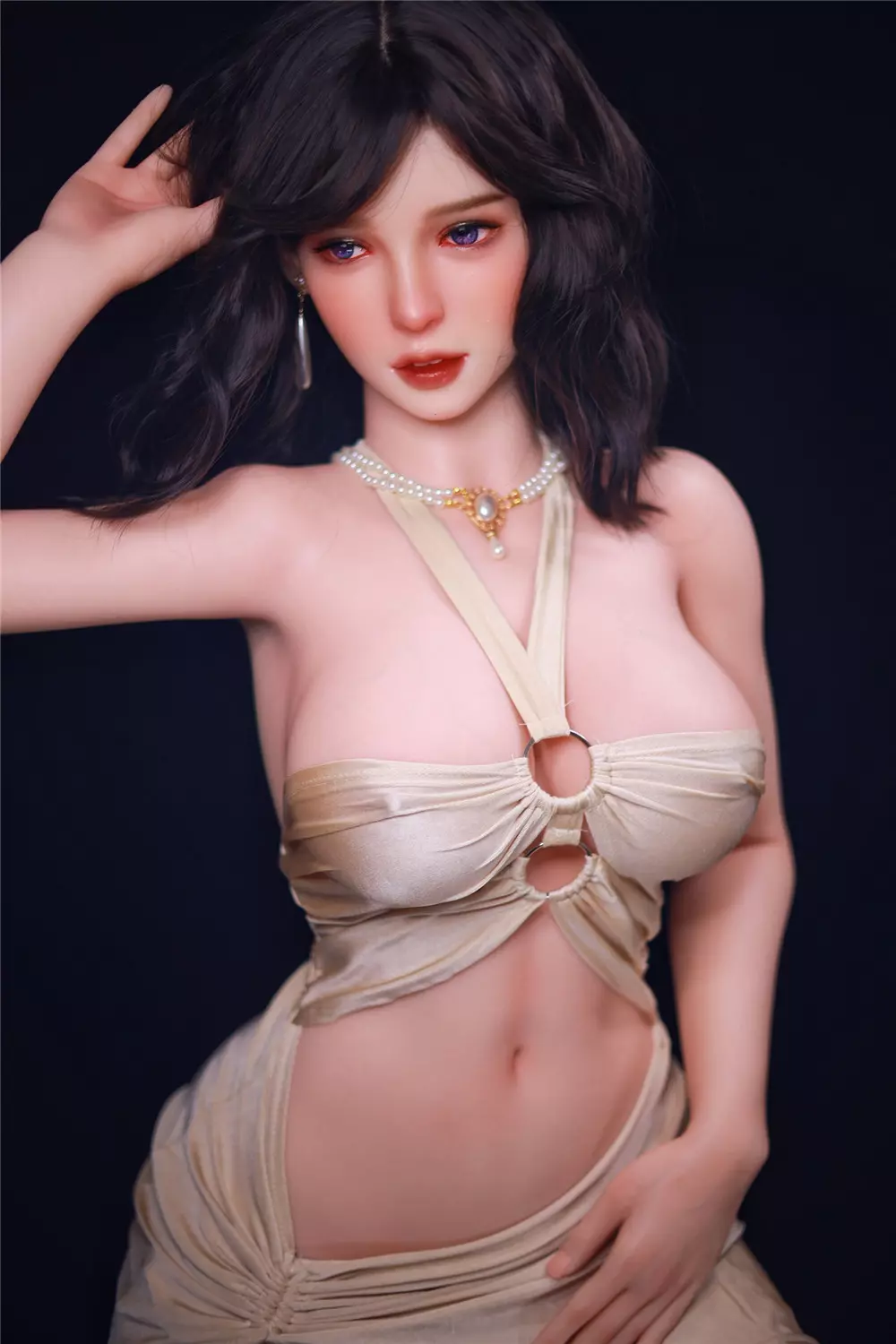 JY 163cm Silicone implanted hair sex doll Nacy black wig