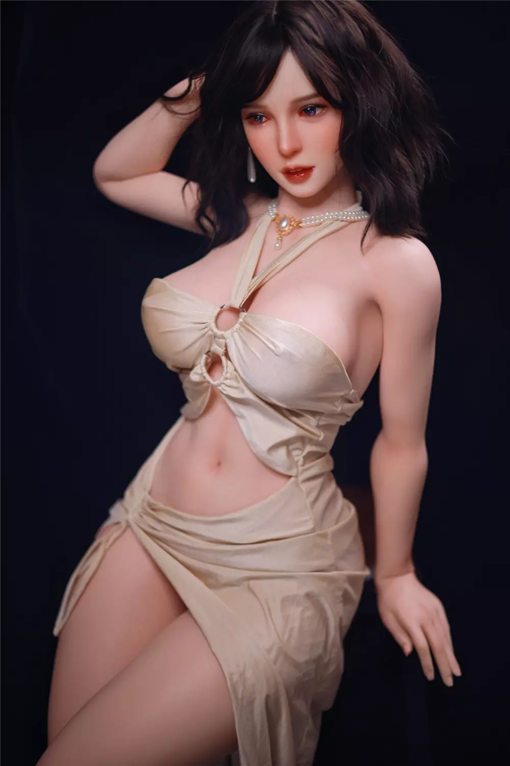 JY 163cm Silicone implanted hair sex doll Nacy black wig